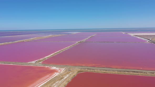 Aerial view of colourful salt lakes, Walvis Bay, Namibia.