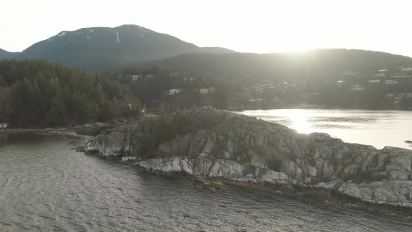 Aerial Panoramic View of Rocky Island on the Pacific Ocean West Coast