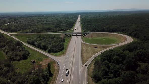 Aerial View of Highway Cloverleaf Interchange Seen From Above