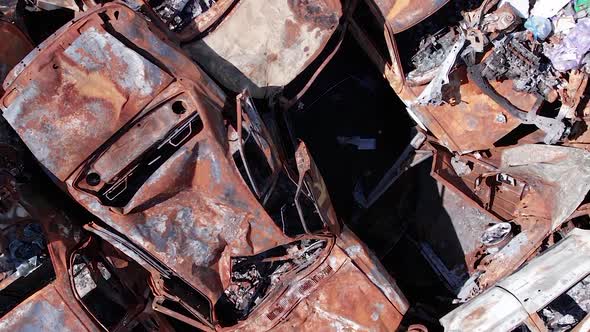 Vertical Video of the War in Ukraine  Burnt Cars in Irpin