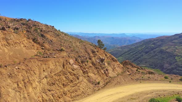 Andes Mountains landscape in Bolivia. Stunning cinematic aerial panorama reveal.