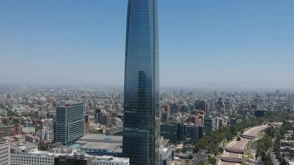 Pedestal shot of tallest building in South America in Santiago de Chile