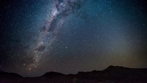 Time Lapse: rotation of the Milky Way and stars in the Namib desert, night sky in africa