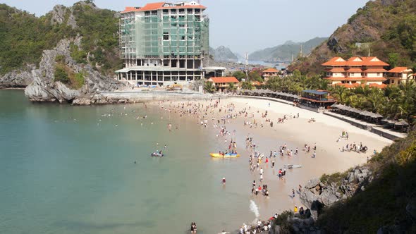 Cat Ba Island Beach Aerial, Ha Long Bay, Vietnam Timelapse