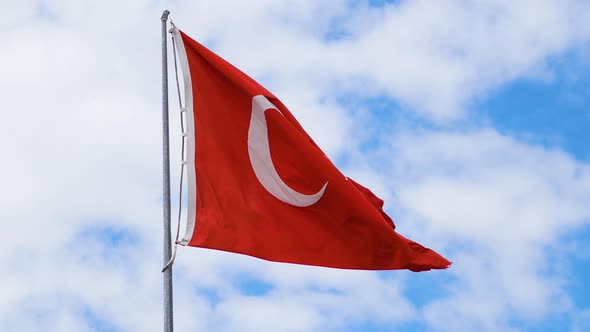Turkish Flag Waving on Blue Sky