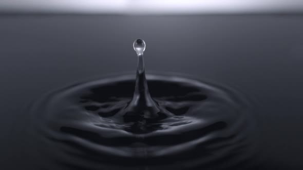 Camera follows extreme close-up water drops rippling. Slow Motion.