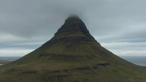 Kirkjufell Mountain in Summer. Iceland. Aerial View