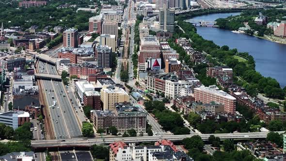 Panning Boston Skyline with Fenway Park baseball stadium, Citgo Sign and Boston University