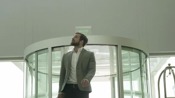 Businessman entering building