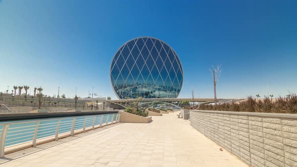 Circular Skyscraper Aldar Headquarters Building Timelapse Hyperlapse in Abu Dhabi UAE