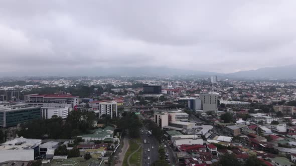 Beautiful panoramic aerial shot of San Jose city in Costa Rica. Stormy weather