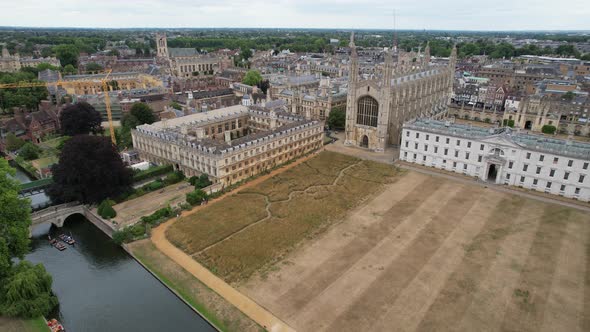 Cambridge City people punning on river cam summer 2022  England drone aerial view 4K footage