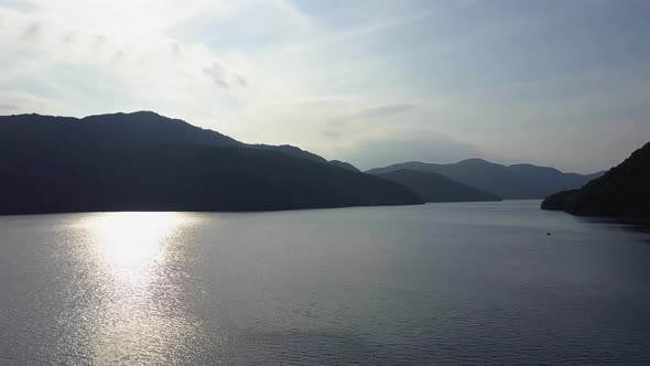 Aerial view of overview lake ashi in hakone sun rising