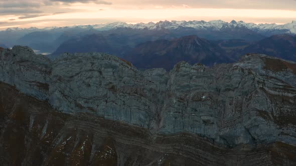 Aerial View of Mount Pilatus During Sunrise. Autumn Switzerland