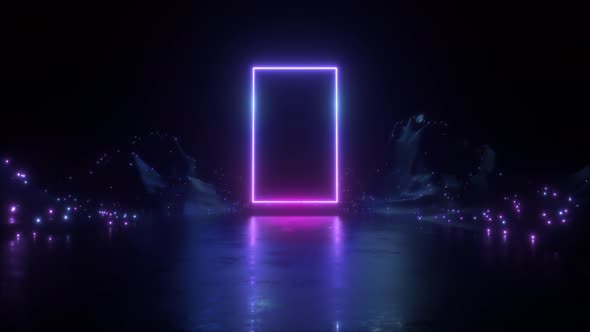 Landscape And Glowing Neon Frame Background