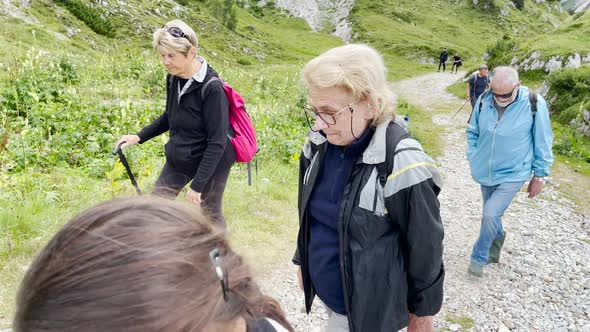 Family During a Mountain Trip Along Italian Alps Summer Season