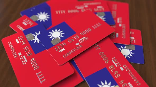 Pile of Credit Cards with Flag of Taiwan