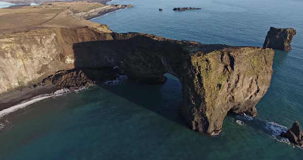 Aerial Dyrholaey Sea Arch Iceland