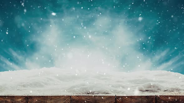 winter Christmas background with snow on the wood