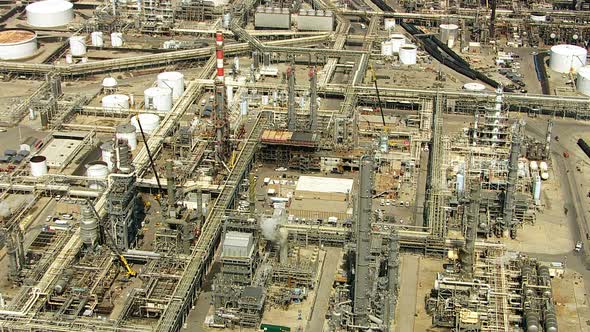 Aerial shot of off oil refinery, Southern California