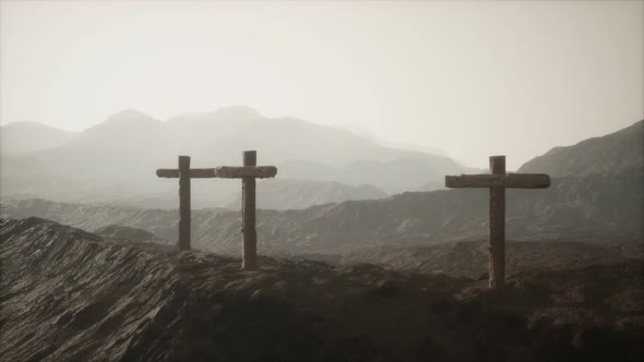 Wooden Crucifix Cross at Mountain