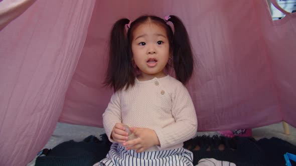 Portrait of Cute Asian Baby Girl Smiling Indoors