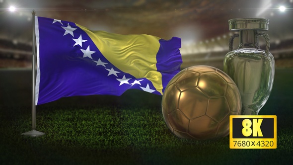 8K Bosnia And Herzegovina Flag with Football And Cup Background Loop