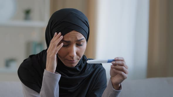 Shocked Unhappy Islamic Young Woman Arabian Muslim Girl in Hijab Female Adult Pregnant Feeling Fear
