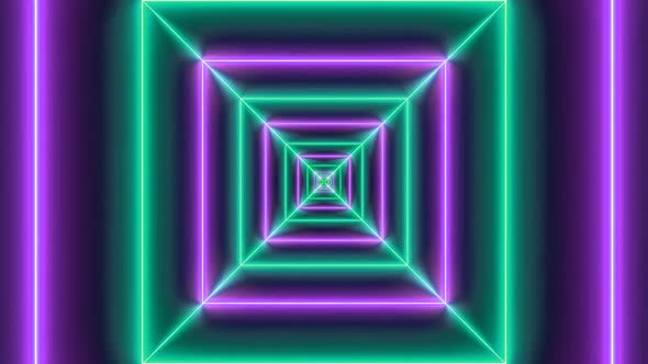 Cyan Purple Neon Light Square Tunnel Animated Background