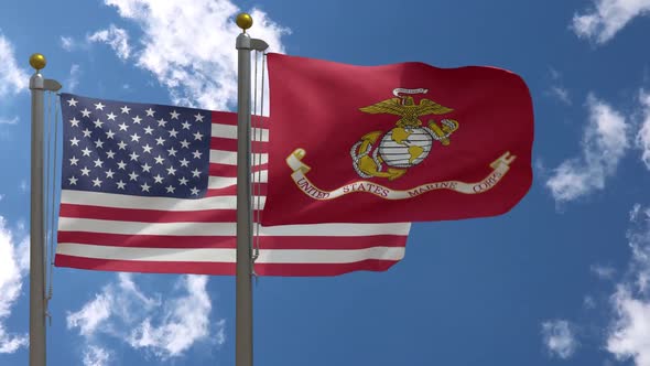 Usa Flag Vs United States Marine Corps Flag On Flagpole