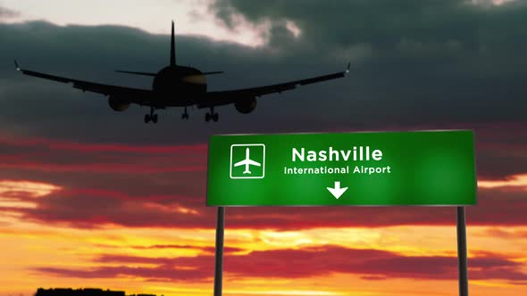 Plane landing in Nashville Tennessee, USA airport