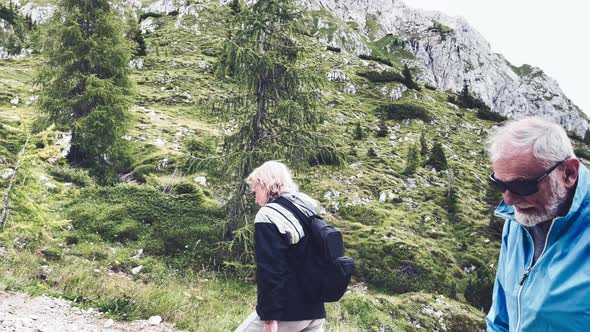 Elderly Couple During a Mountain Excursion in the Alps Summer Season