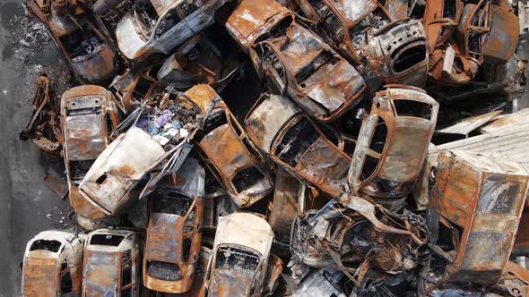 War in Ukraine a Dump of Shot and Burned Cars in the City of Irpen Near Kyiv