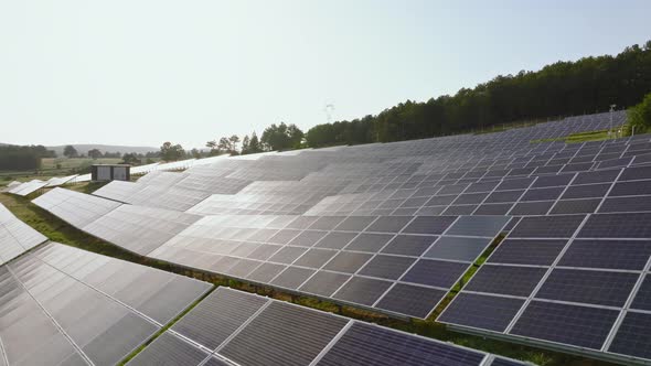 Sunbeams over a photovoltaic power plant