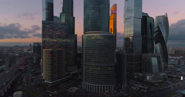 Business Center Moscow City. Aerial, Dron Shoot
