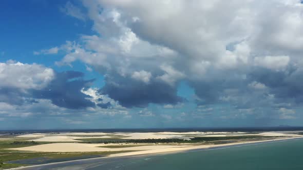 Brazilian landmark rainwater lakes and sand dunes. Jericoacoara Ceara.