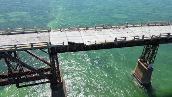 Old Seven Mile bridge in the Florida Keys south of Marathon. Beautiful green Gulf of Mexico waters b