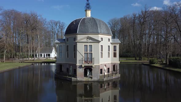 Country house of Trompenburgh in the Netherlands, Dutch monument. Aerial upwards