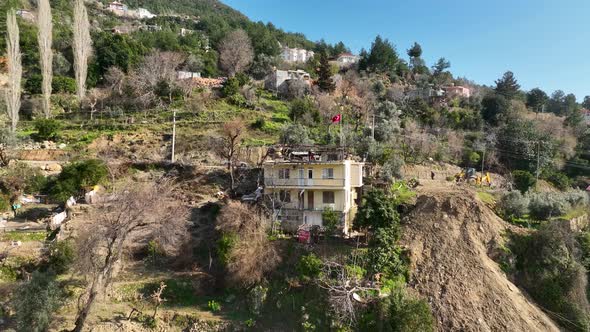 Village in the mountains aerial view 4 K