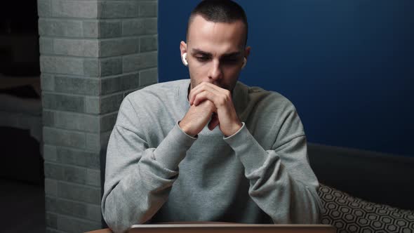 Shocked Frustrated Caucasian Businessman Student Feel Stressed Look at Computer Screen Worried of