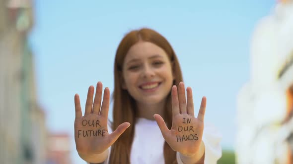 Our Future in Our Hands Written on Teenage Girl Palms, Motivational Tips