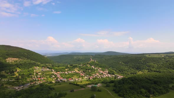 Aerial view of Somoska Castle in the village of Siatorska Bukovinka in Slovakia