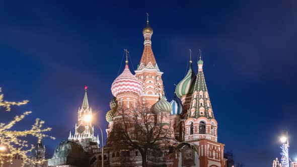 Hyperlapse of Winter Saint Basil's Cathedral, Moscow, Russia