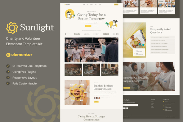 Sunlight - Charity and Volunteer Elementor Template Kit