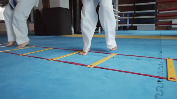 Two Sporty Women in Kimono on Training