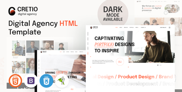 Cretio – Digital Agency HTML Template – 0 Sold!