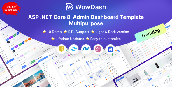 WowDash – ASP .NET Core 8 – Tailwind CSS – Multipurpose Admin Dashboard Template – 0 Sold!