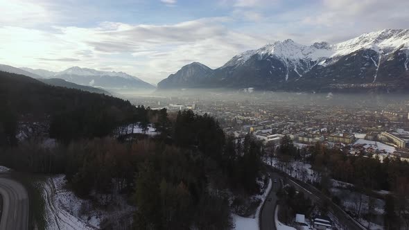 Aerial shot of Innsbruck and Karwendel Alps