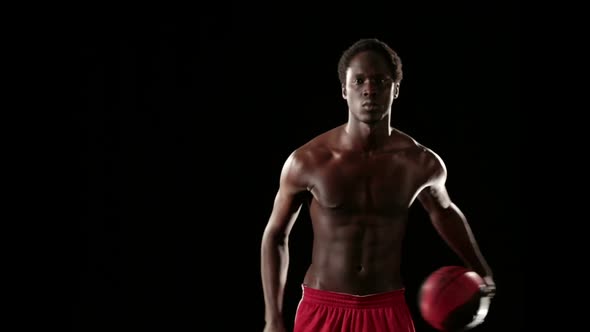 Man Play Basketball Isolated on Black