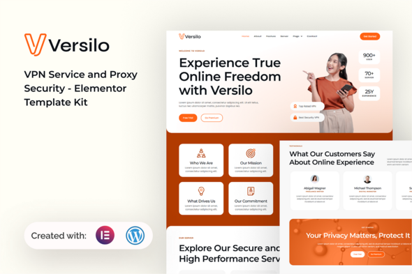 Versilo – VPN Service & Proxy Security Elementor Template Kit – 0 Sold!